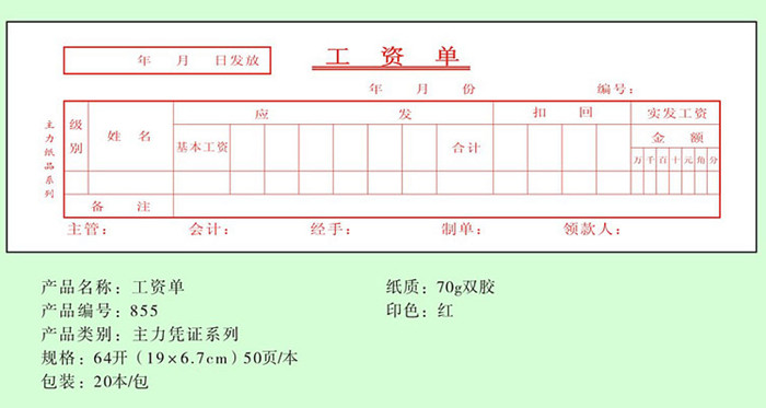 主力64k 50页工资单(1本)_其它凭证单据_凭证单据_财务用品_佛山顺德